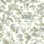 Dinosaur illustrated wallpaper inspired by the movie Jurassic Park | kids wallpaper | nursery wallpaper | off white background with brown and green illustrations