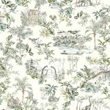 Dinosaur illustrated wallpaper inspired by the movie Jurassic Park | kids wallpaper | nursery wallpaper | off white background with brown and green illustrations