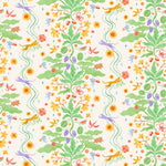 Cheetah's Garden (Parchment) wallpaper features Animals and fairies in a garden | cream wallpaper with orange, pink, yellow and purple illustrations | designed by Vikki Chu