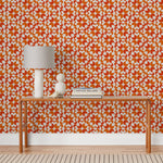 Arcade (Cayenne) wallpaper features modern, geometric lines and shapes in shades of orange