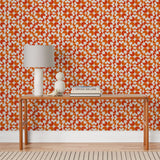 Arcade (Cayenne) wallpaper features modern, geometric lines and shapes in shades of orange
