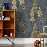 Be Good (Midnight) Wallpaper with light gray and gold illustrations on a deep gray background depicts scenes from the iconic movie E.T. the Extra-Terrestrial and was created in collaboration with Universal | Hygge & West