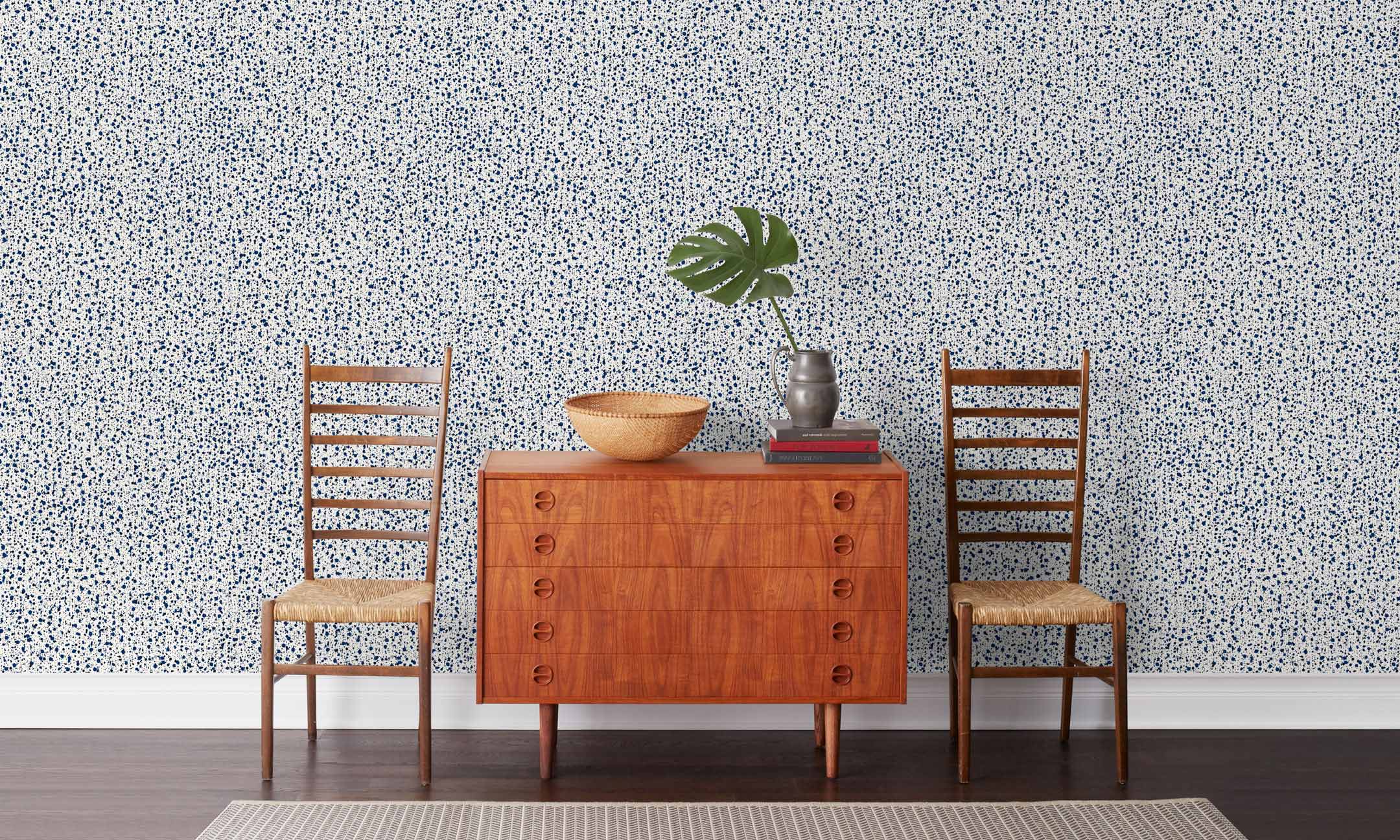 Snow (Blue) features a two tone blue pattern inspired by snow falling on a white background