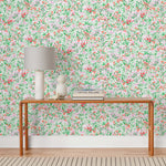 Summer (Poppy) wallpaper features loose brushstrokes that capture the movement of wild flowers and grasses swaying in the breeze. Before and after in a hallway | Hygge & West